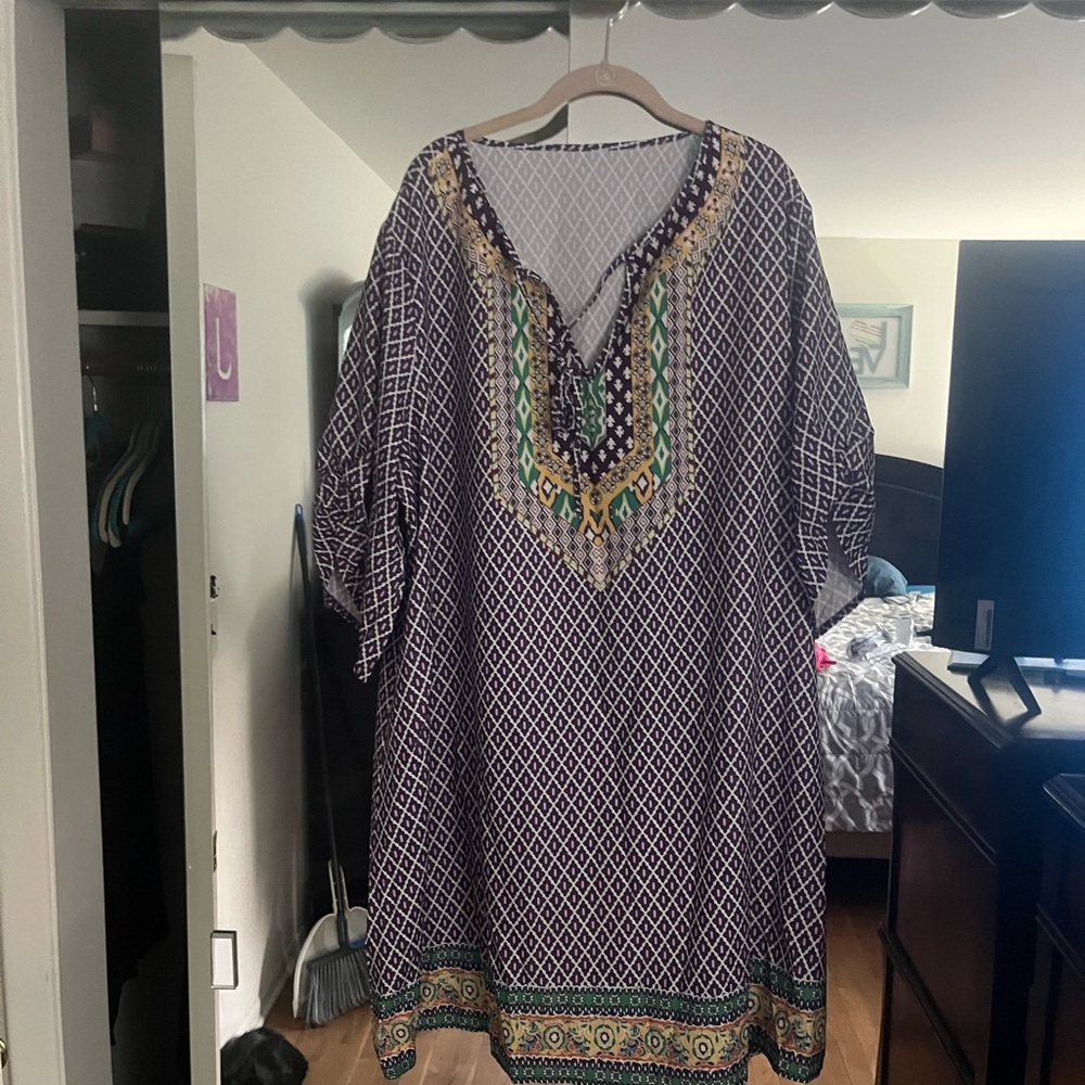 SHEIN Geometric Print Swim Coverup - Black and Green